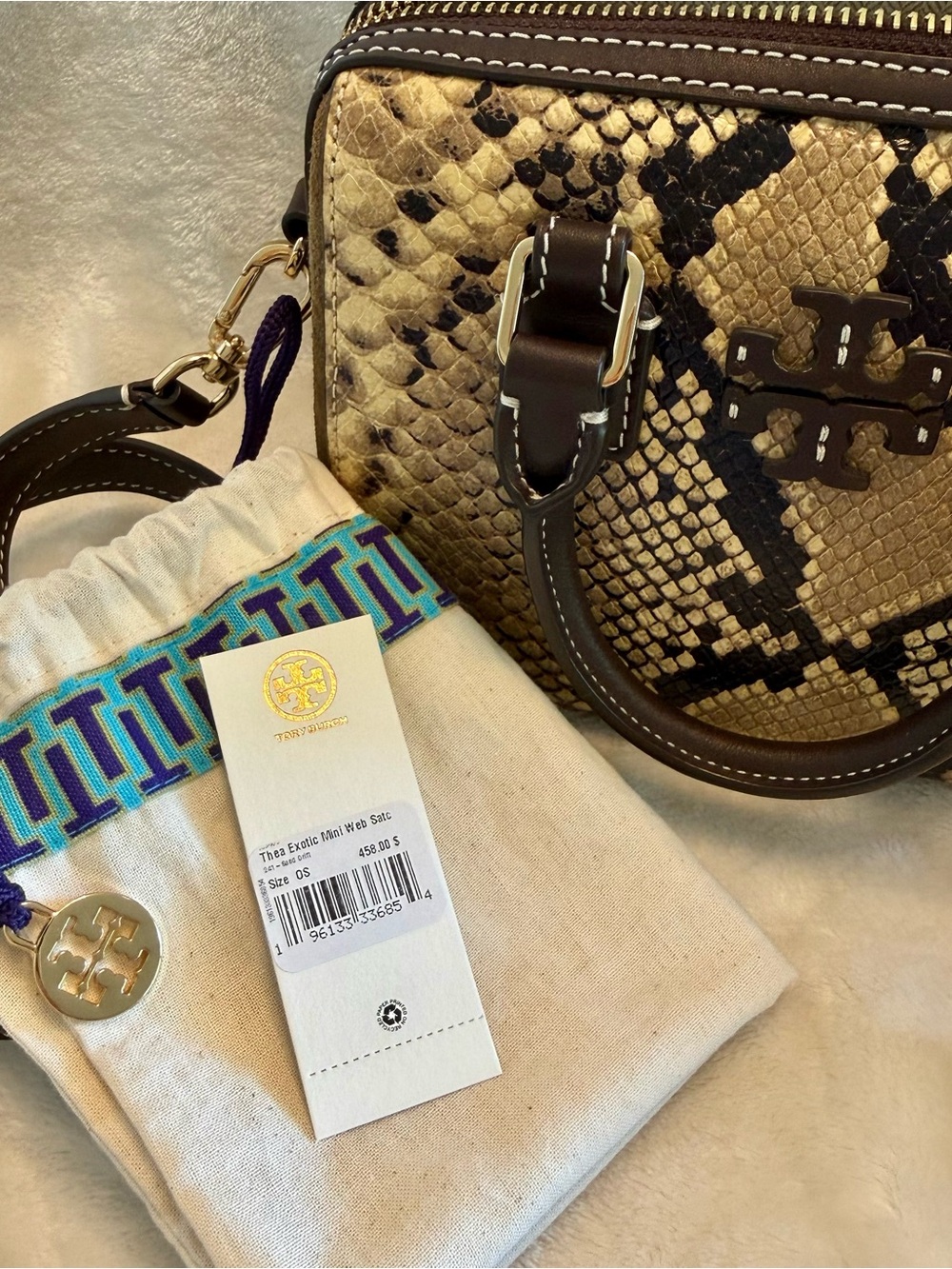 NWT. Tory Burch Snake Print Mini Crossbody Satchel with Two Straps - Picture 15 of 15